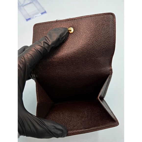Louis Vuitton Damier Ebene Brown Leather Compact Wallet Card Holder‎ Women's - Picture 6 of 10